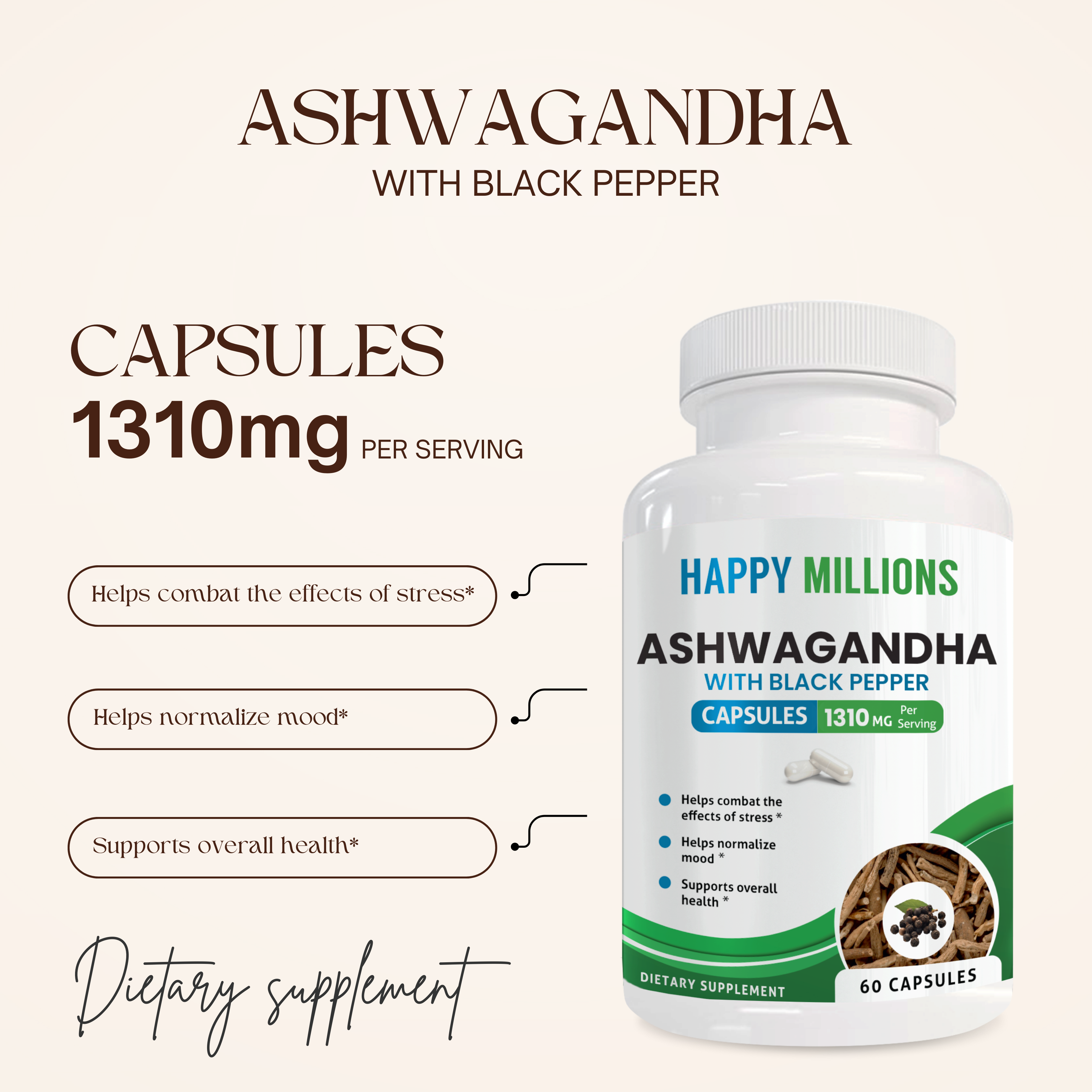 ASHWAGANDHA WITH BLACK PEPPER & MELATONIN PLUS