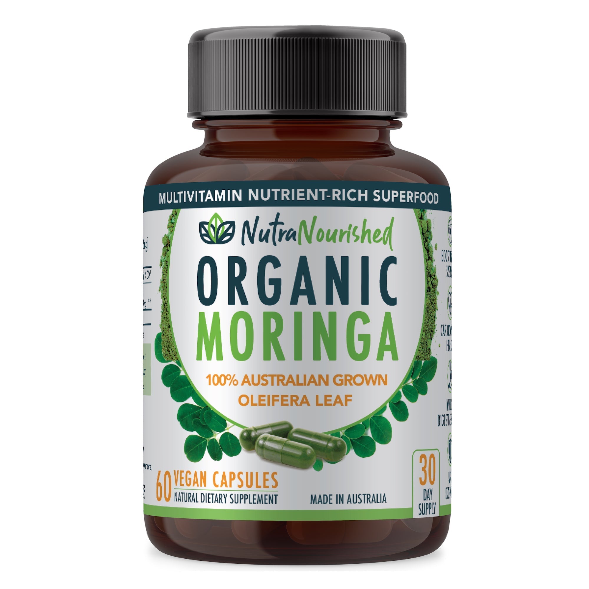 Organic Pure Moringa Leaf Capsules | 60 Vegan Capsules